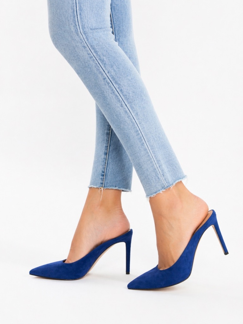 Club Monaco Blue Suede Mule Heels Pointed Toe Stiletto Slip On Pumps Size 38